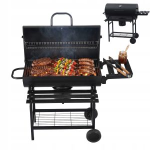 GRILL OGRODOWY WĘGLOWY Z POKRYWĄ DUŻY Z PÓŁKAMI POPIELNIK CZARNY GRAND