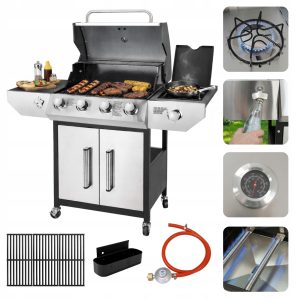 GRILL GAZOWY GRILL OGRODOWY ŻELIWNY RUSZT NIERDZEWNY Z REDUKTOREM 4+1 IBIZA