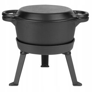 KOCIOŁEK 8L ŻELIWNY 3w1 MYŚLIWSKI GARNEK PATELNIA STOJAK PIECZONKI GRILL