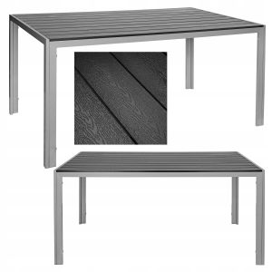 STÓŁ DO OGRODU NA TARAS DUŻY SOLIDNY ALUMINIOWY 150CM CZARNY DREWNIANY WZÓR