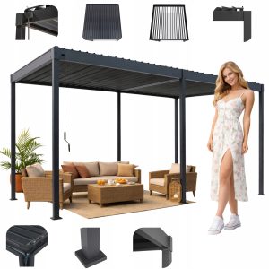 Pergola Tarasowa 3x5 m Antracyt zadaszenie regulowane lamele solidna SOLID